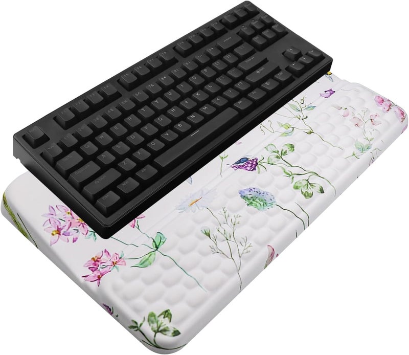 KEPUTAIER Computer Keyboard Stand with Wrist Rest, Ergonomic Tilted Keyboard Holder - Keyboard Riser with Wrist Pad - Keyboard Tray Support for Office Home - Scattered Flowers - Image 1